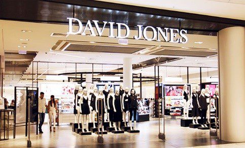 David Jones storefront with a group of mannequins in the centre